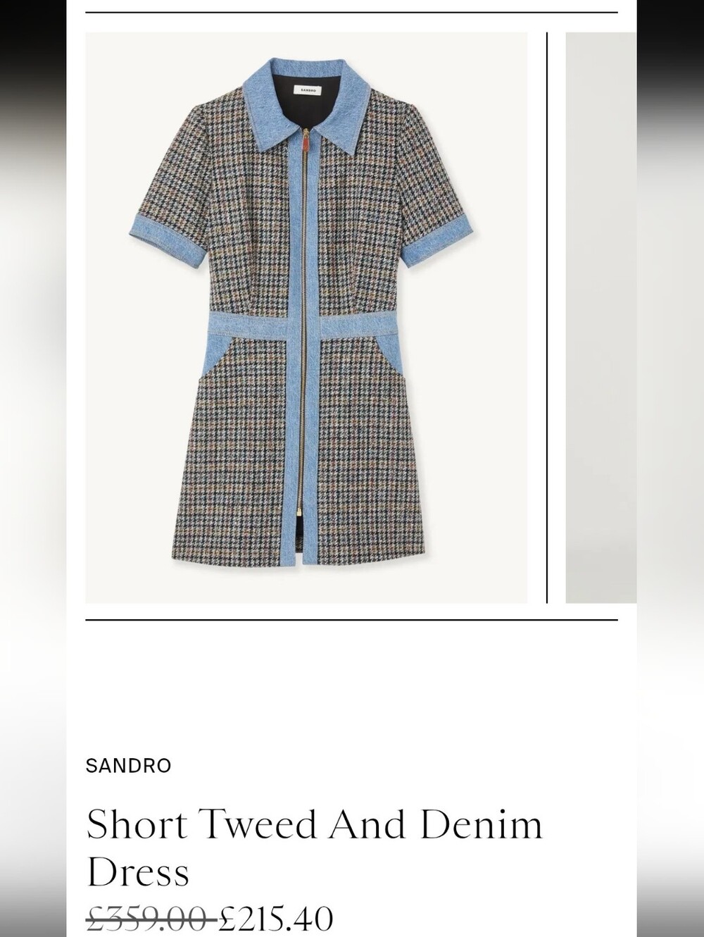 SANDRO NWT Short Tweed & Denim Dress. Front Zip. Fabulous. Size MEDIUM OR US 6